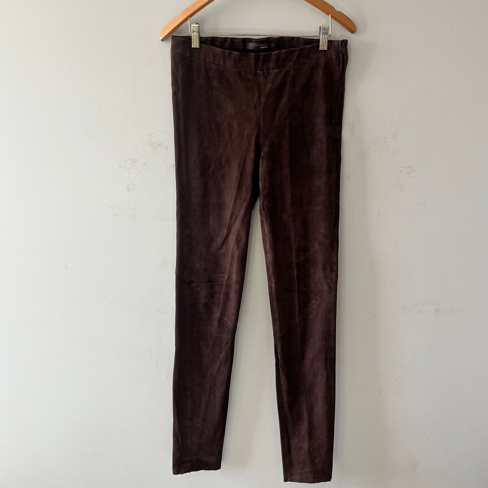 Incentive! Cashmere Suede Leggings Pants Brown XL Genuine Lambskin Leather